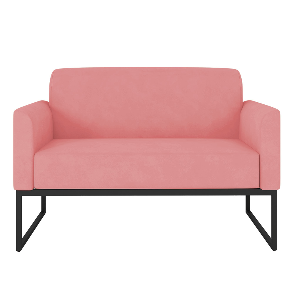 Namoradeira 02 Lugares Marisa Suede Rose Base Industrial Metálica Preto - D'Rossi