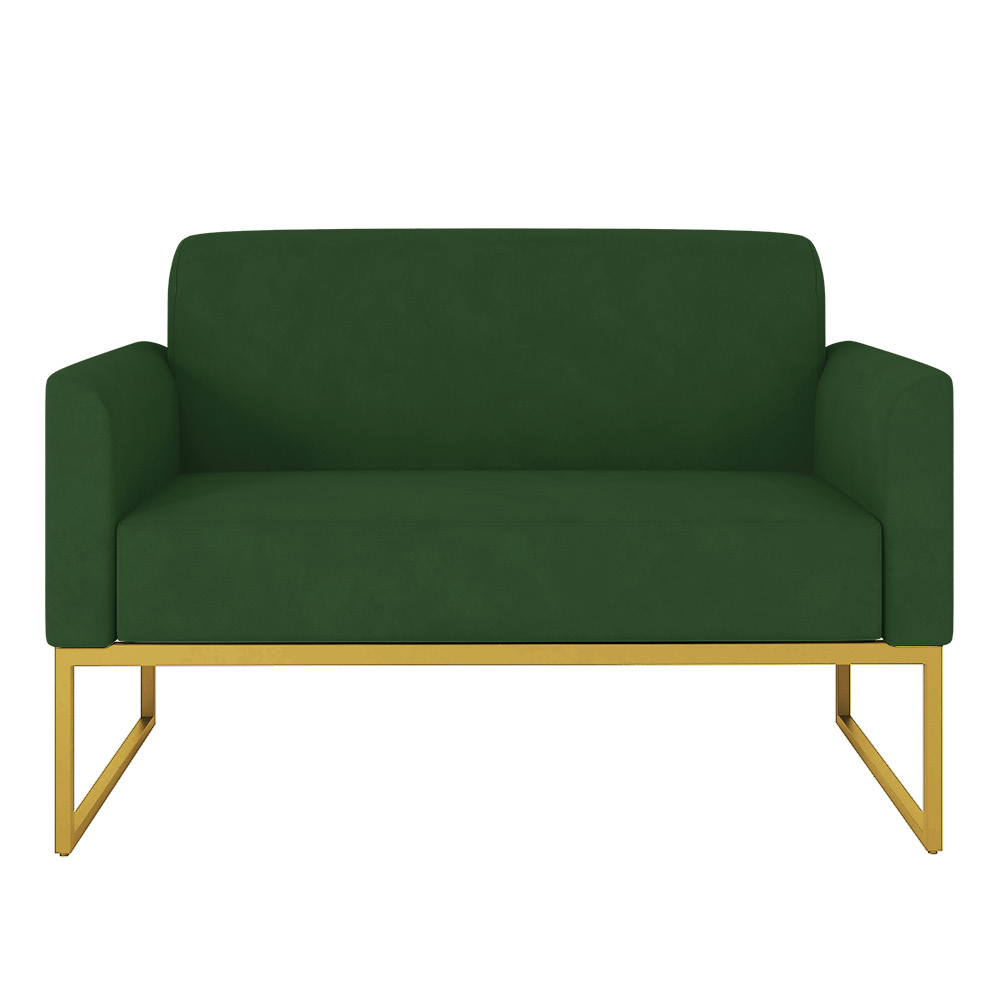 Namoradeira 02 Lugares Marisa Suede Verde Base Industrial Metálica Dourado D'Rossi
