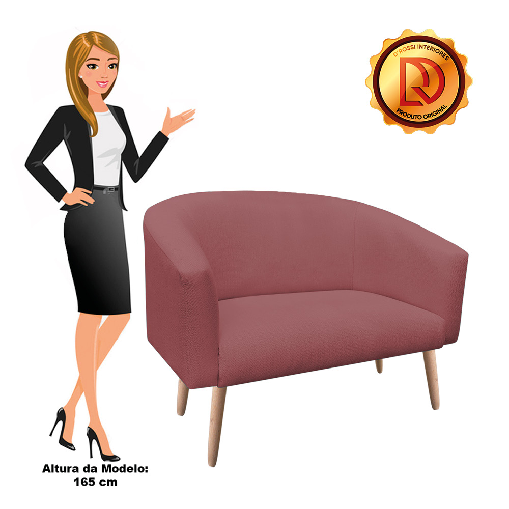 Namoradeira 02 Lugares Stella Linho Whisky Rosê A106 Pés Palito Natural - D'Rossi