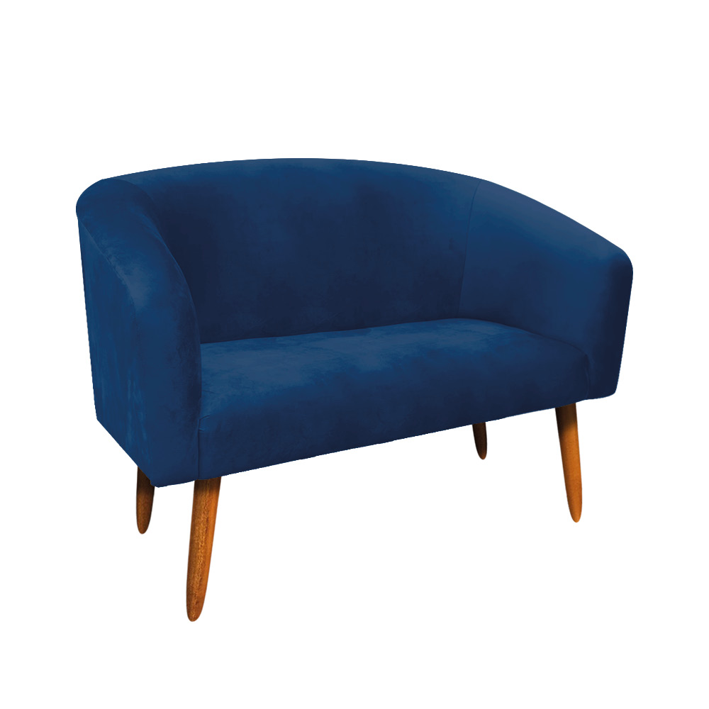 Namoradeira 02 Lugares Stella Suede Azul Marinho Pés Palito Castanho D'Rossi