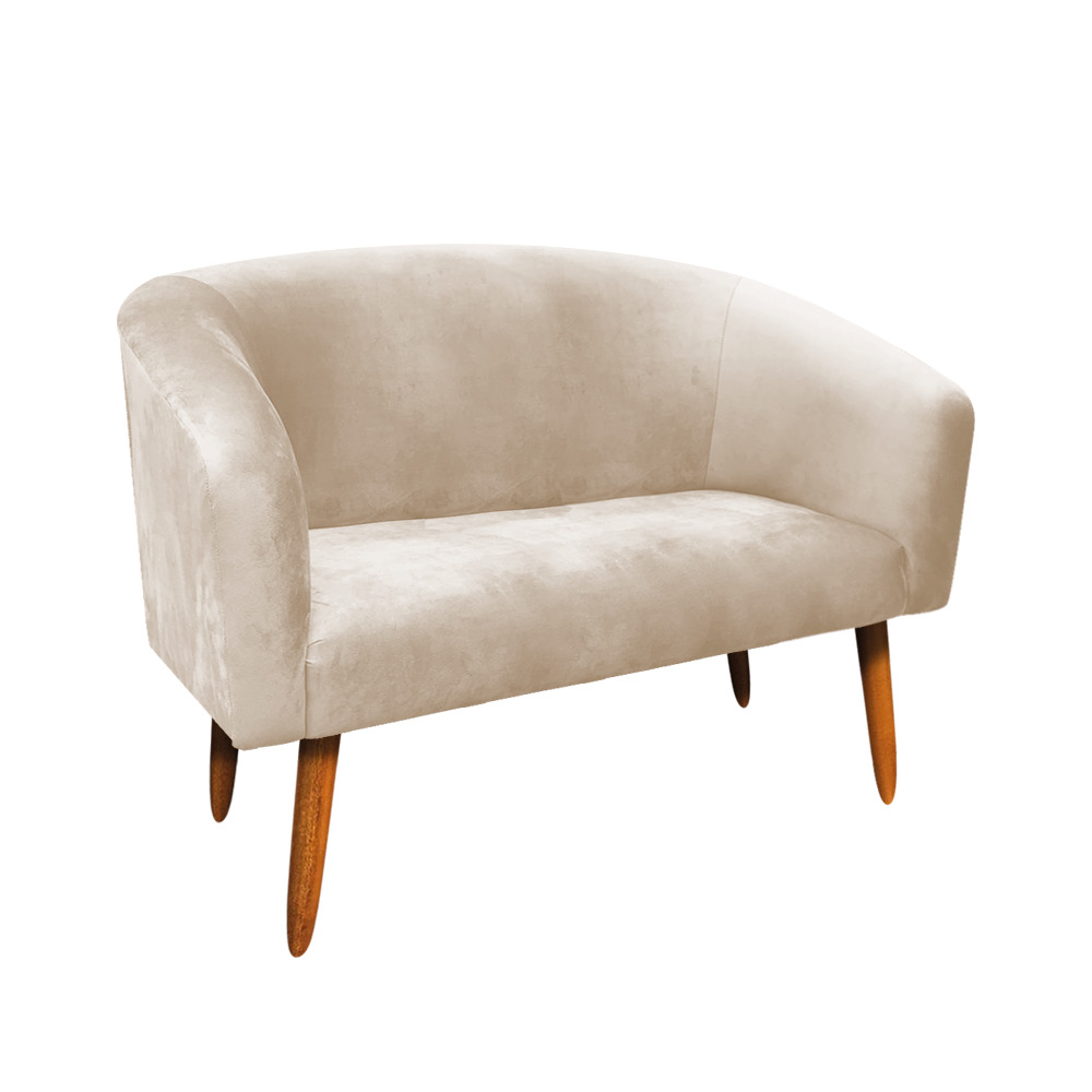 Namoradeira 02 Lugares Stella Suede Bege Pés Palito Castanho D'Rossi