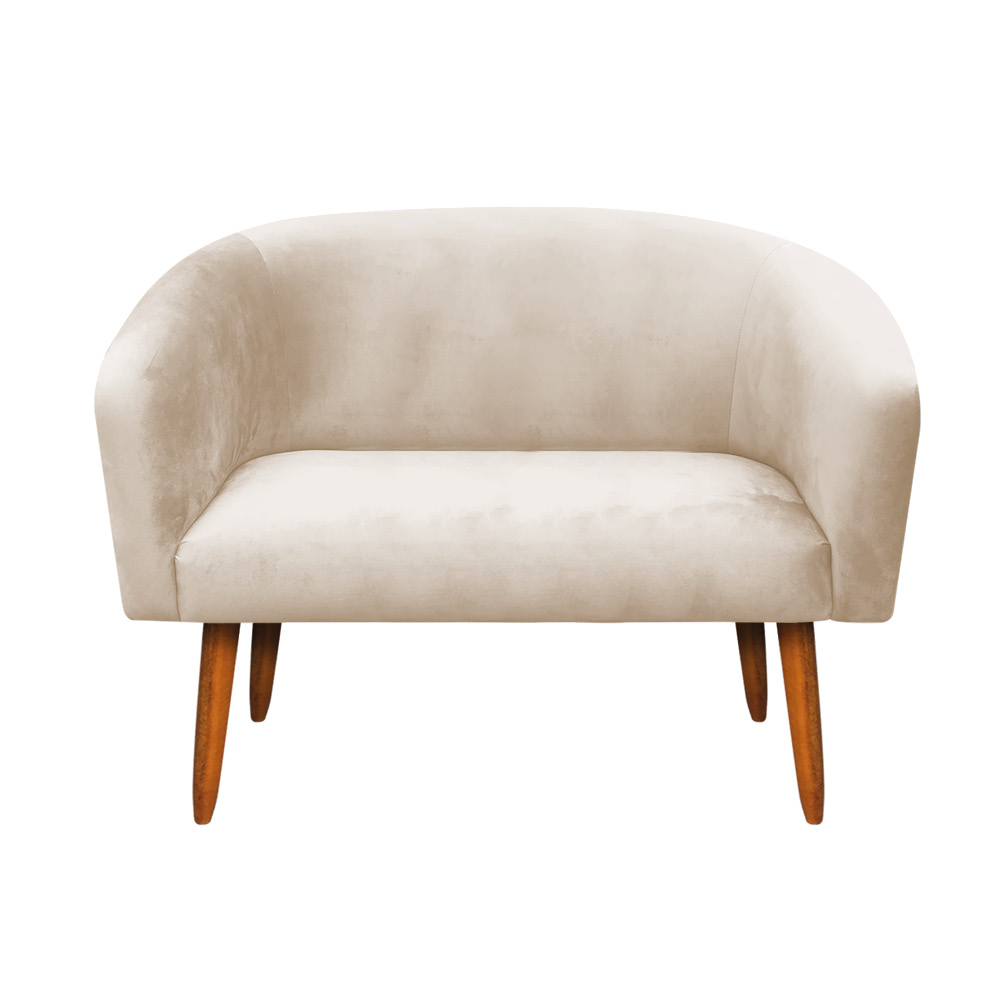 Namoradeira 02 Lugares Stella Suede Bege Pés Palito Castanho D'Rossi