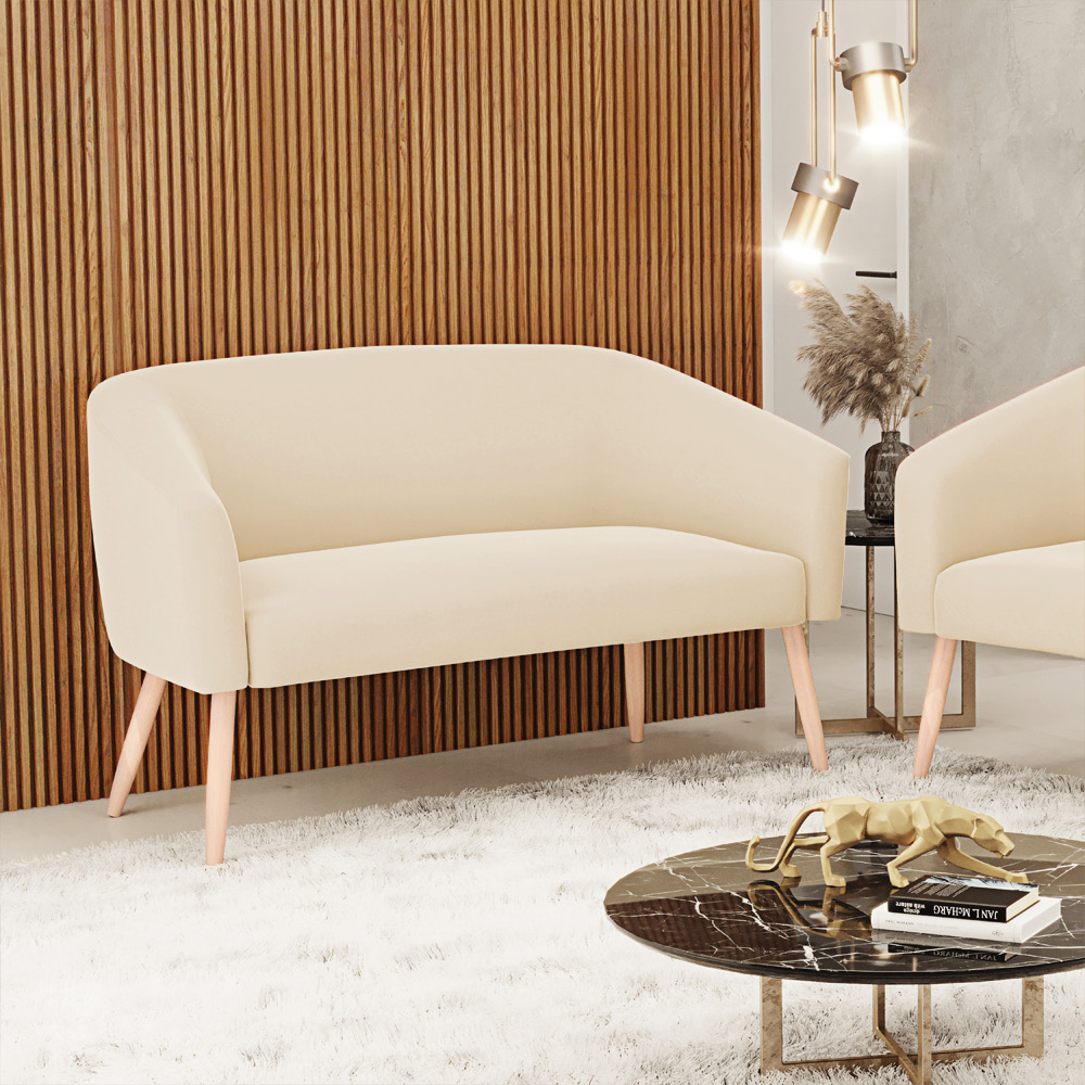 Namoradeira 02 Lugares Stella Suede Bege Pés Palito Natural D'Rossi