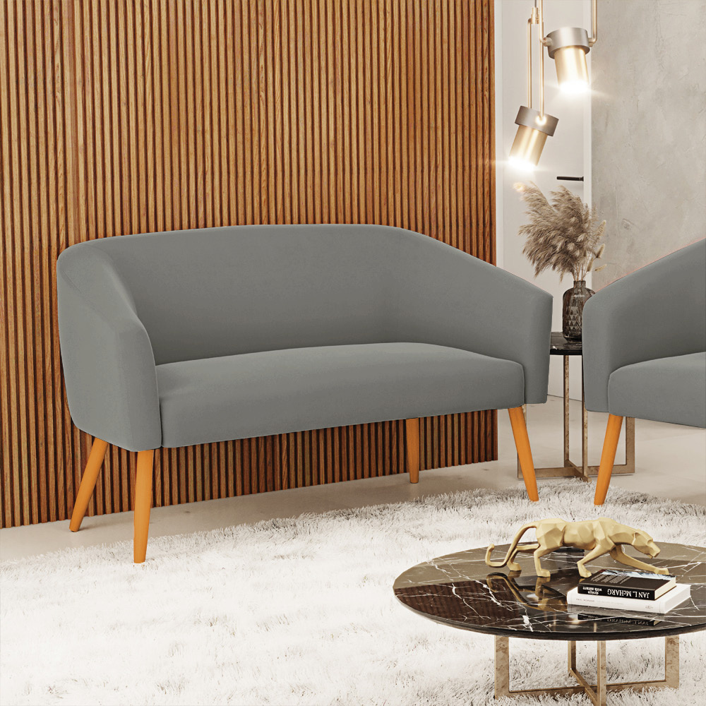 Namoradeira 02 Lugares Stella Suede Grafite Pés Palito Castanho D'Rossi