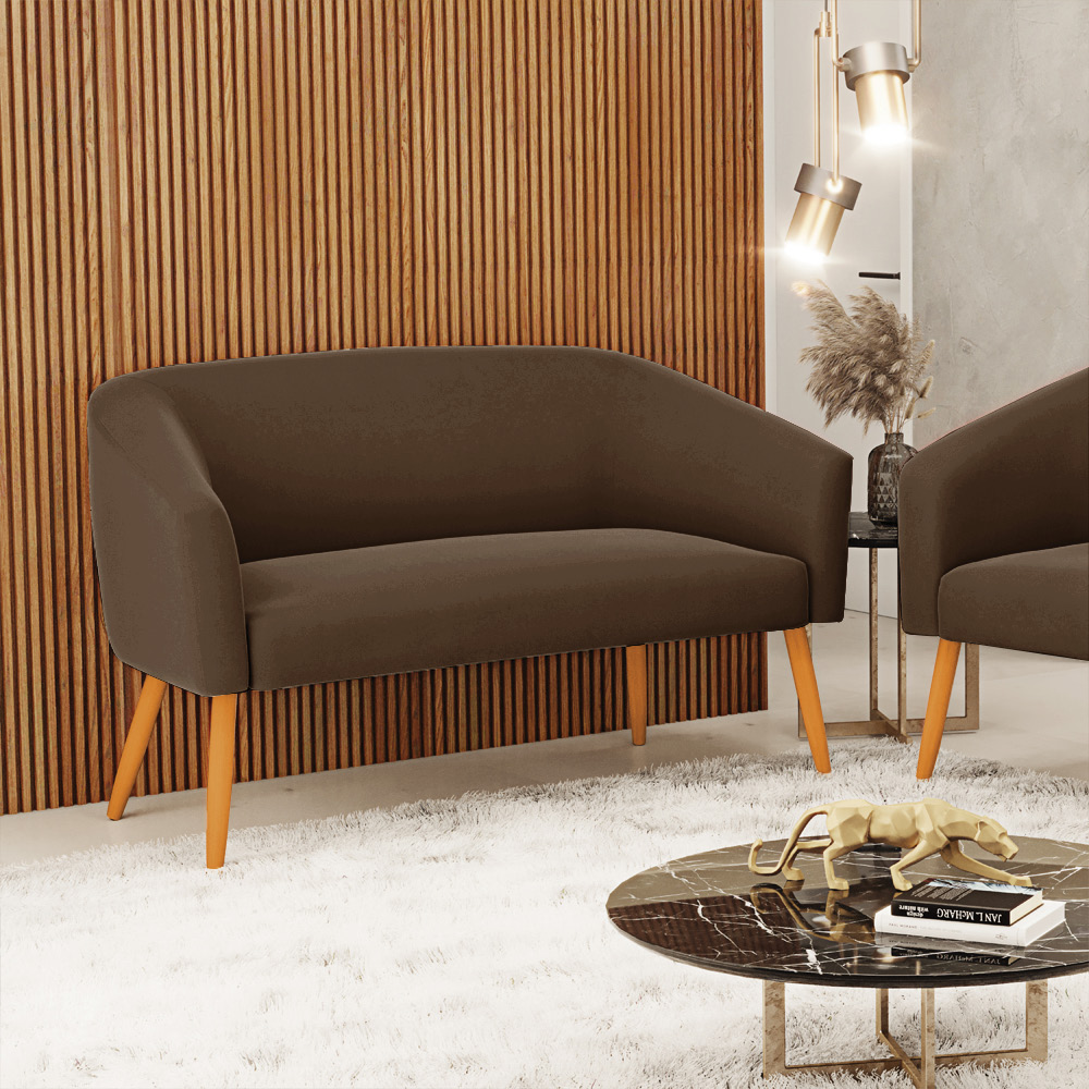 Namoradeira 02 Lugares Stella Suede Marrom Pés Palito Castanho D'Rossi