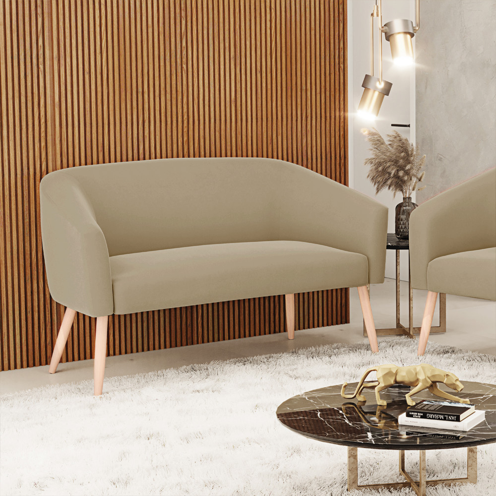 Namoradeira 02 Lugares Stella Suede Marrom Rato Pés Palito Natural - D'Rossi