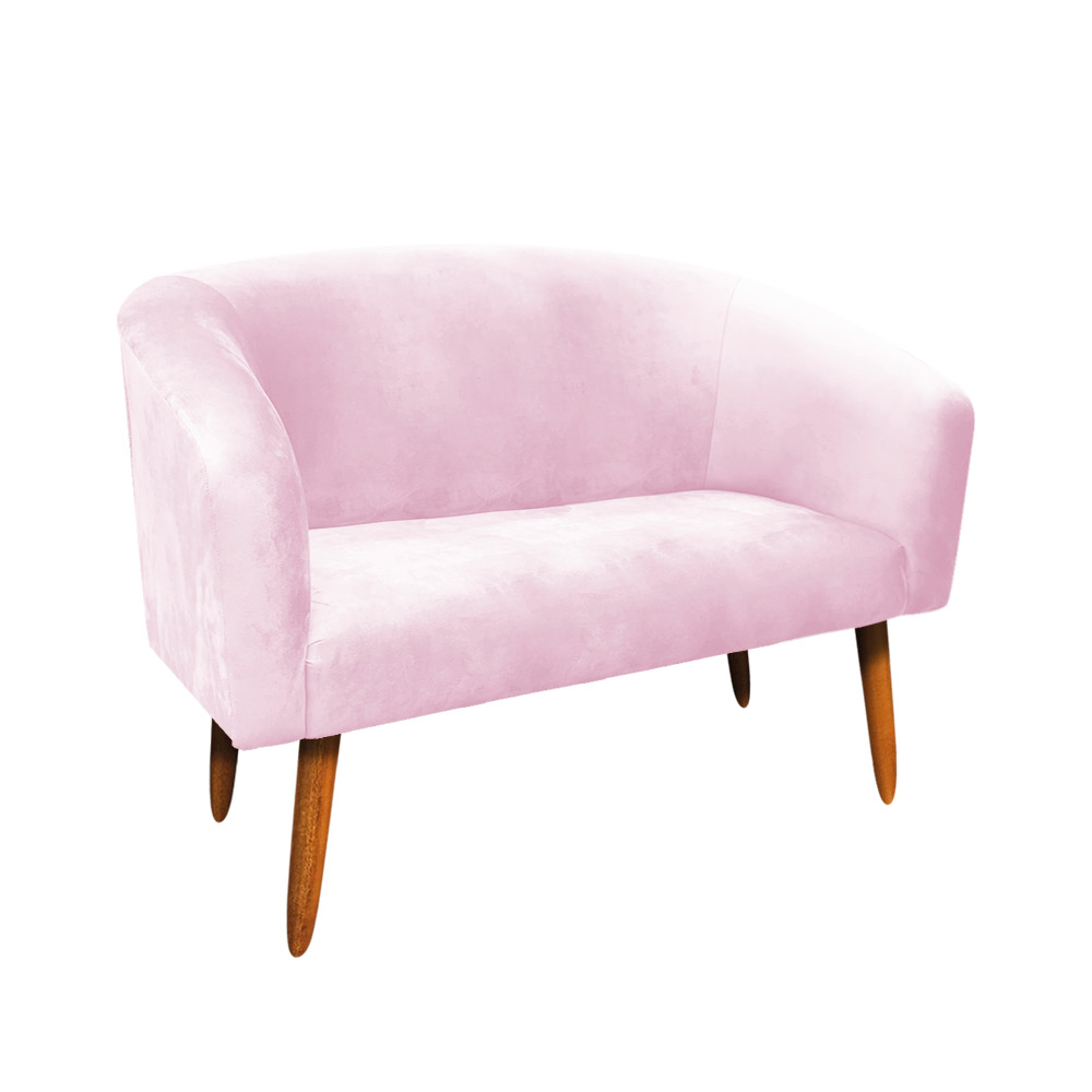 Namoradeira 02 Lugares Stella Suede Rosa Bebê Pés Palito Castanho D'Rossi
