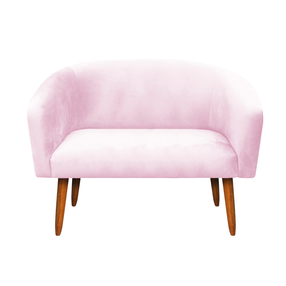 Namoradeira 02 Lugares Stella Suede Rosa Bebê Pés Palito Castanho D'Rossi