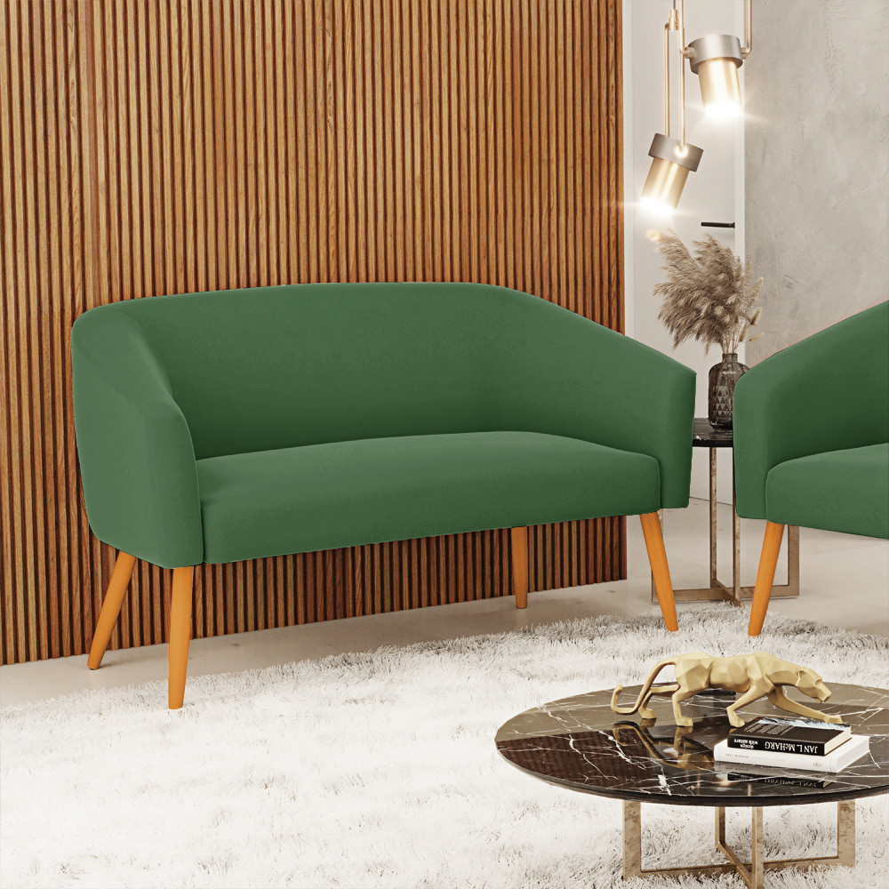 Namoradeira 02 Lugares Stella Suede Verde Pés Palito Castanho D'Rossi