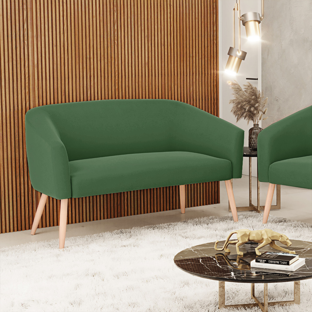 Namoradeira 02 Lugares Stella Suede Verde Pés Palito Natural - D'Rossi