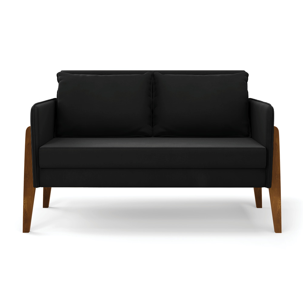 Namoradeira 2 Lugares Lana Suede Preto Base de Madeira - D'Rossi