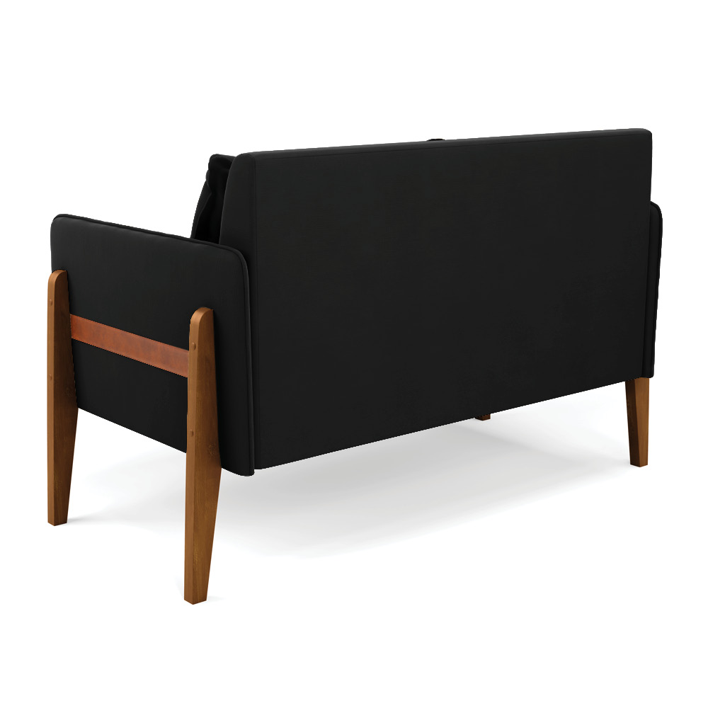 Namoradeira 2 Lugares Lana Suede Preto Base de Madeira - D'Rossi