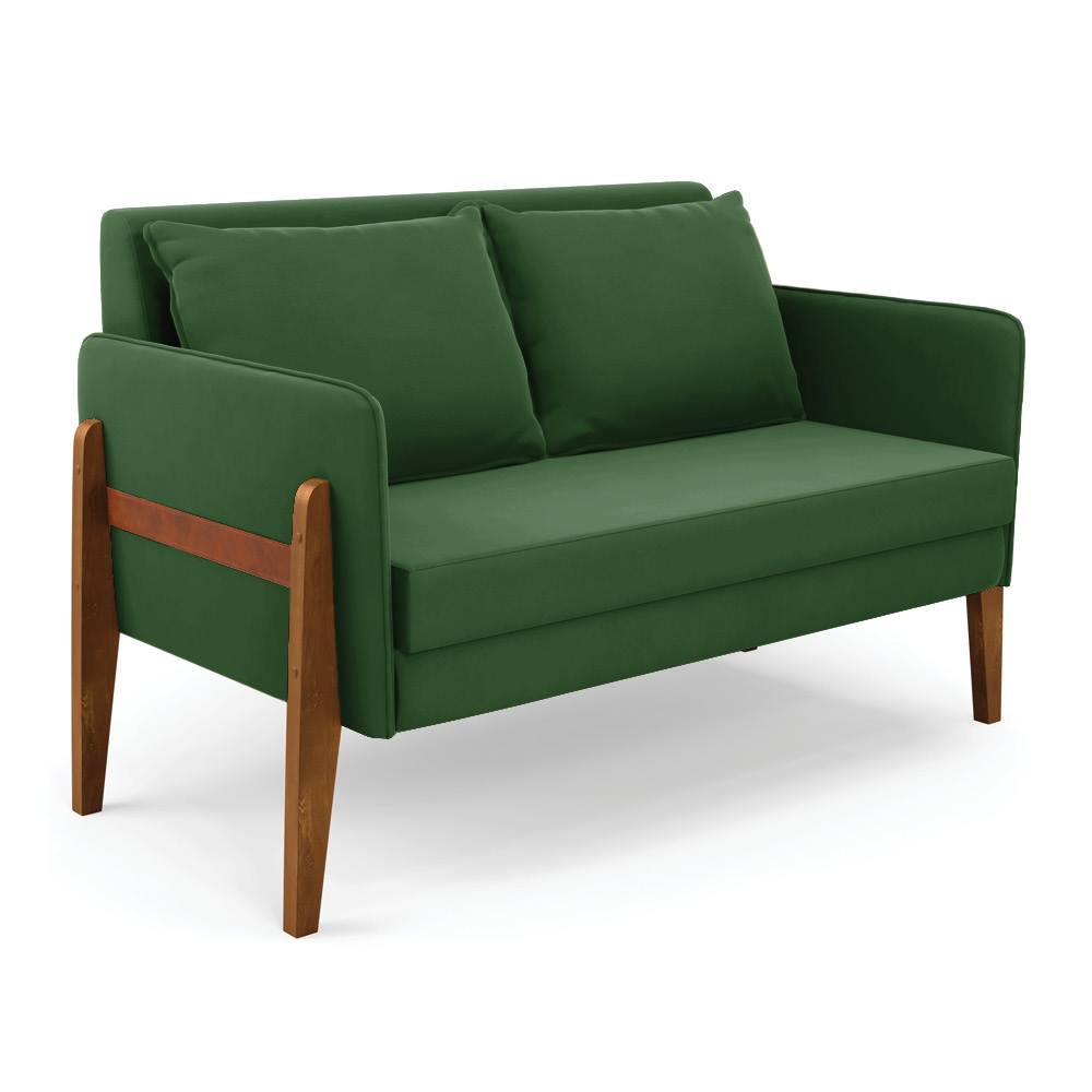 Namoradeira 2 Lugares Lana Suede Verde Base de Madeira - D'Rossi