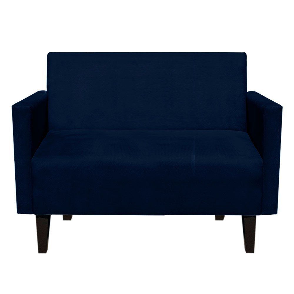 Namoradeira Jade 02 Lugares Suede Azul Marinho Pés Chanfrado Tabaco - D'Rossi