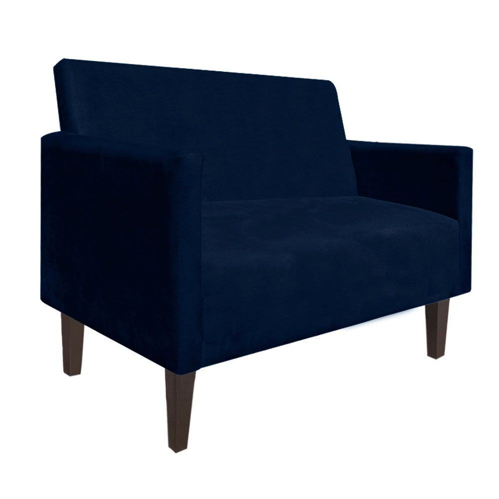 Namoradeira Jade 02 Lugares Suede Azul Marinho Pés Chanfrado Tabaco - D'Rossi