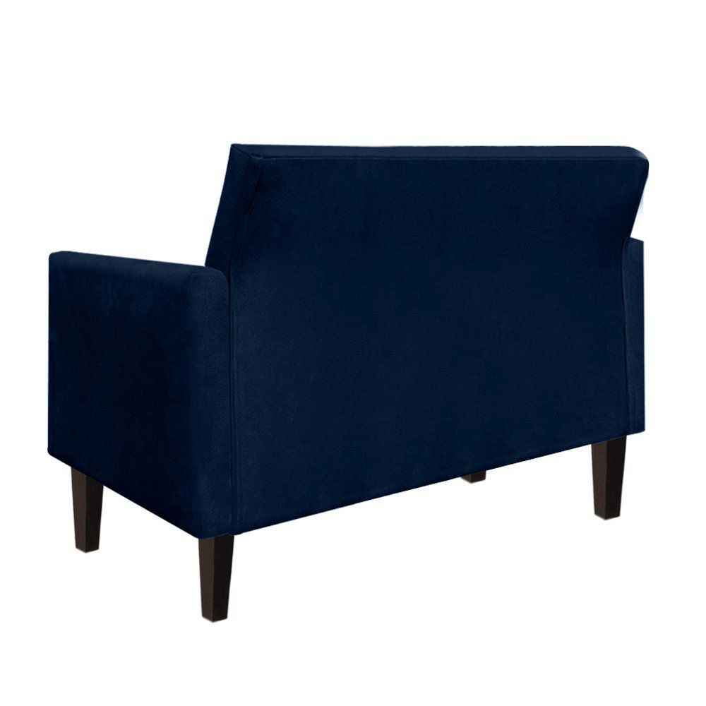 Namoradeira Jade 02 Lugares Suede Azul Marinho Pés Chanfrado Tabaco - D'Rossi