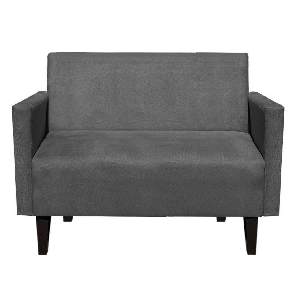 Namoradeira Jade 02 Lugares Suede Grafite Pés Chanfrado Tabaco - D'Rossi