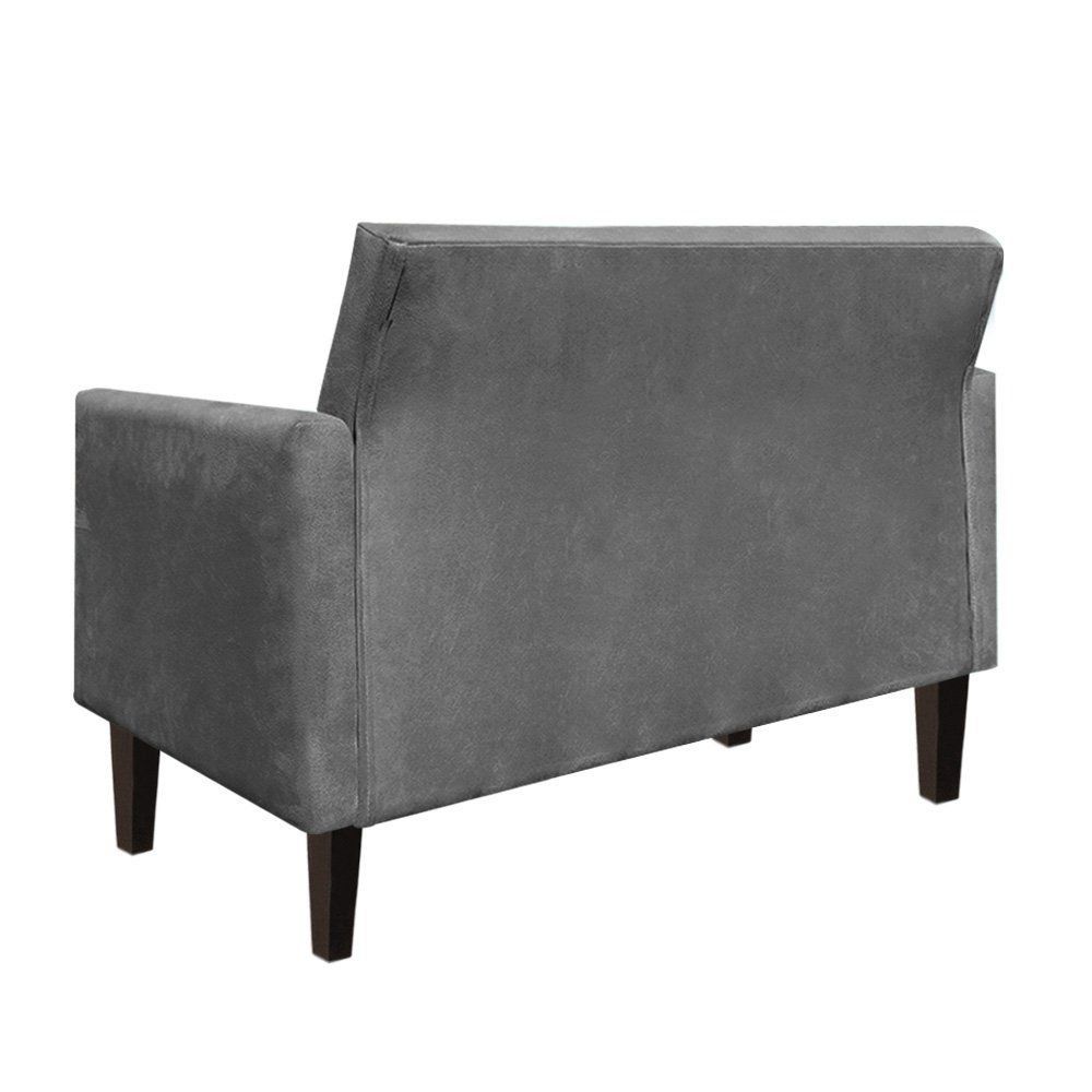 Namoradeira Jade 02 Lugares Suede Grafite Pés Chanfrado Tabaco - D'Rossi