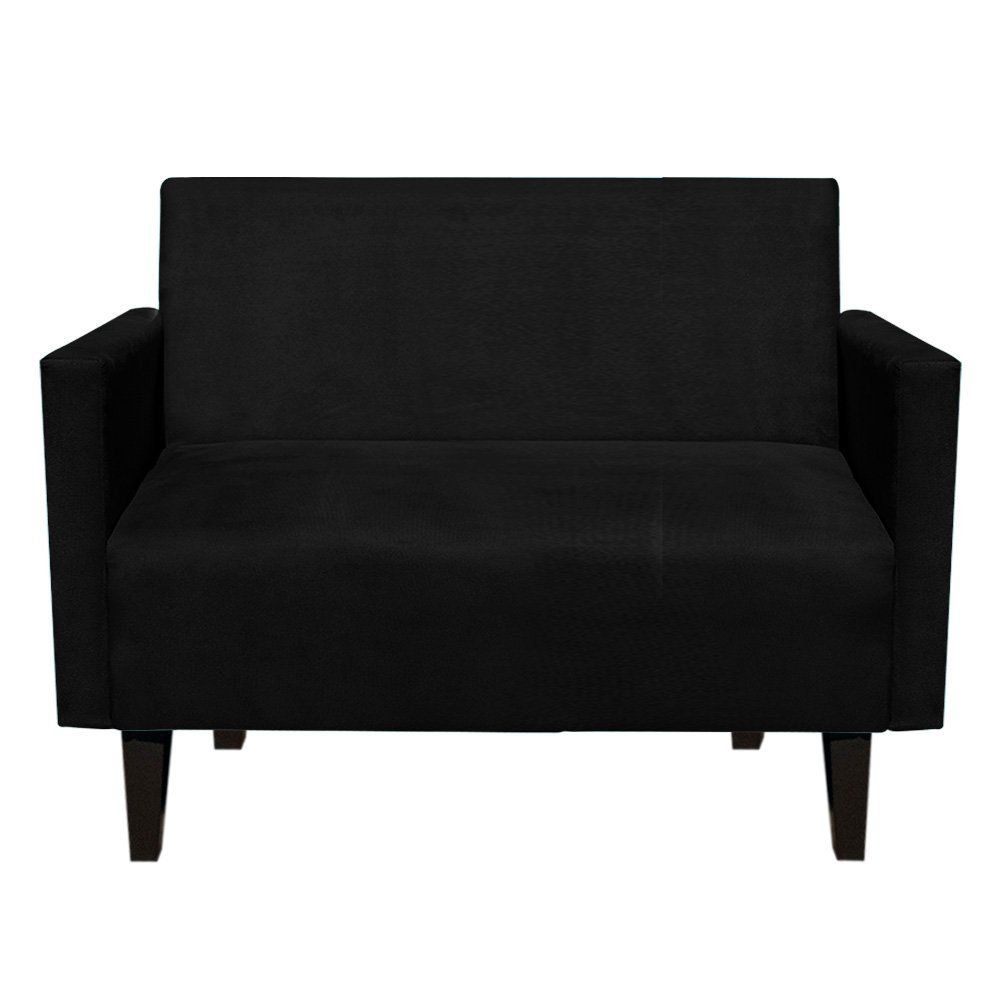 Namoradeira Jade 02 Lugares Suede Preto Pés Chanfrado Tabaco - D'Rossi