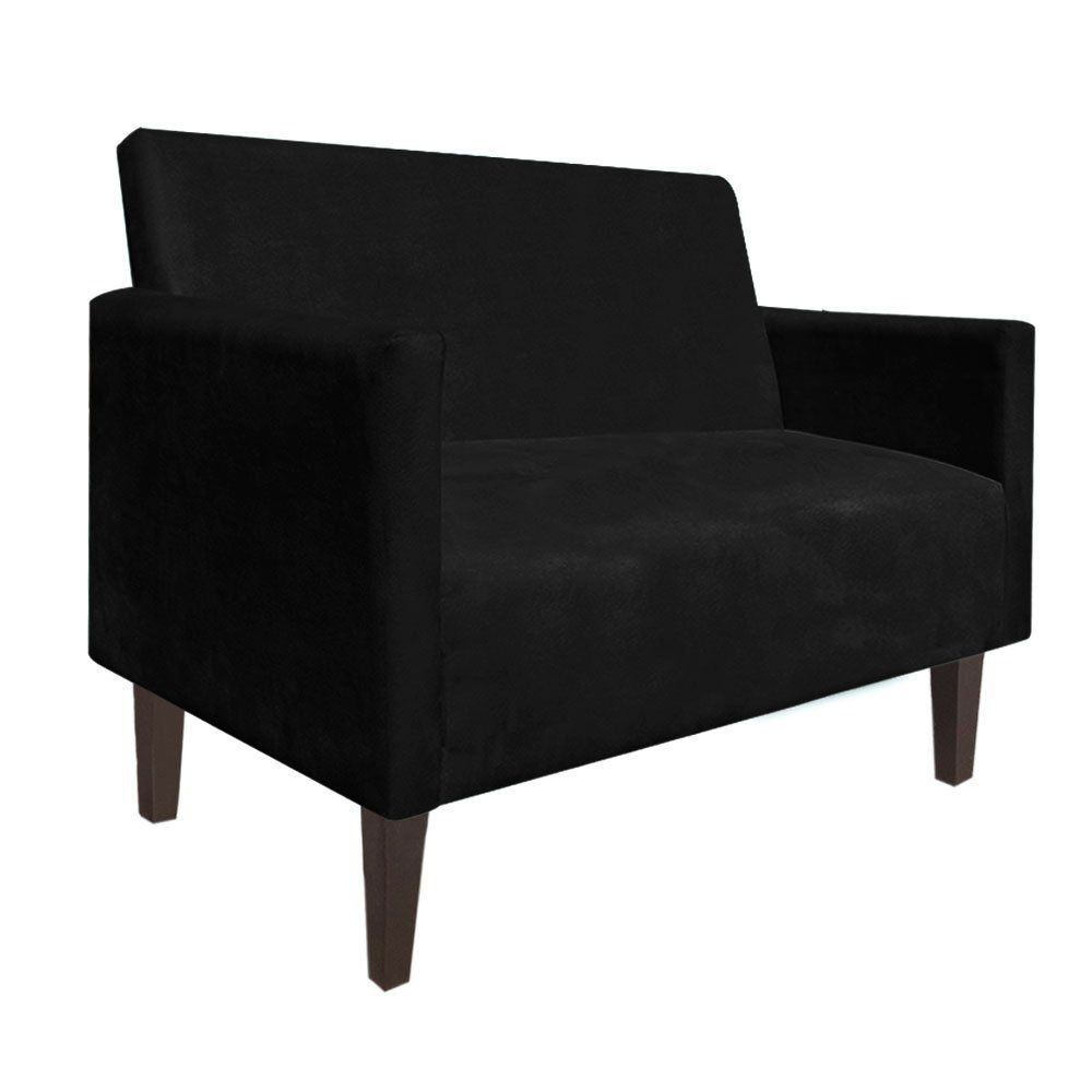 Namoradeira Jade 02 Lugares Suede Preto Pés Chanfrado Tabaco - D'Rossi