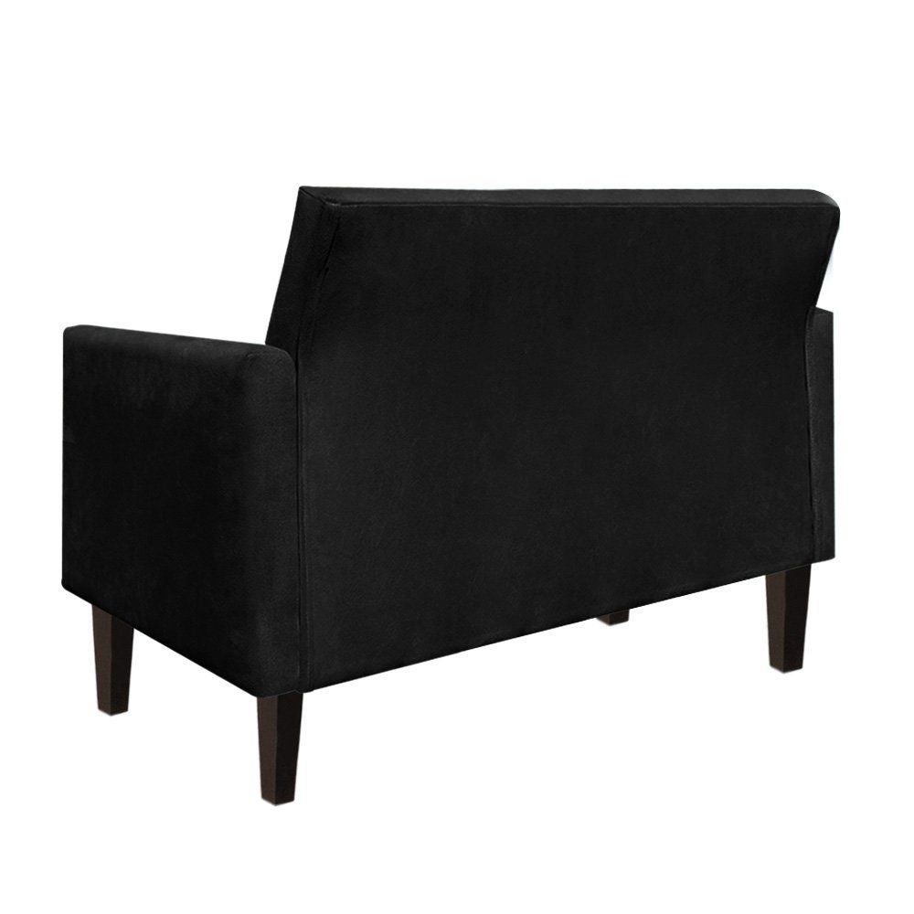 Namoradeira Jade 02 Lugares Suede Preto Pés Chanfrado Tabaco - D'Rossi