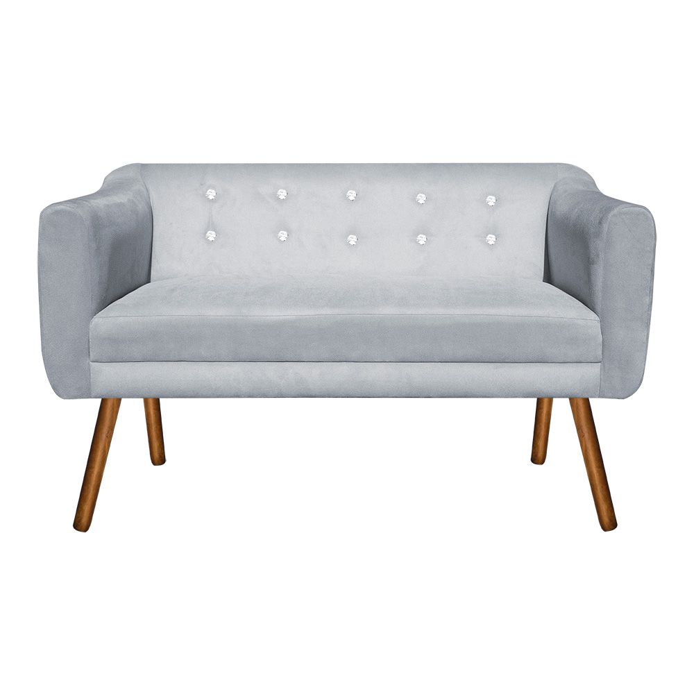 Namoradeira Julia 2 Lugares Suede Cinza com Strass Pés Palito Castanho D'Rossi