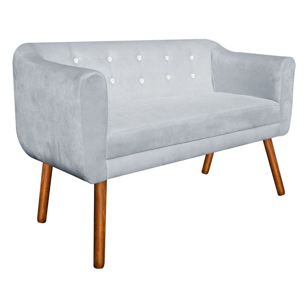 Namoradeira Julia 2 Lugares Suede Cinza com Strass Pés Palito Castanho D'Rossi