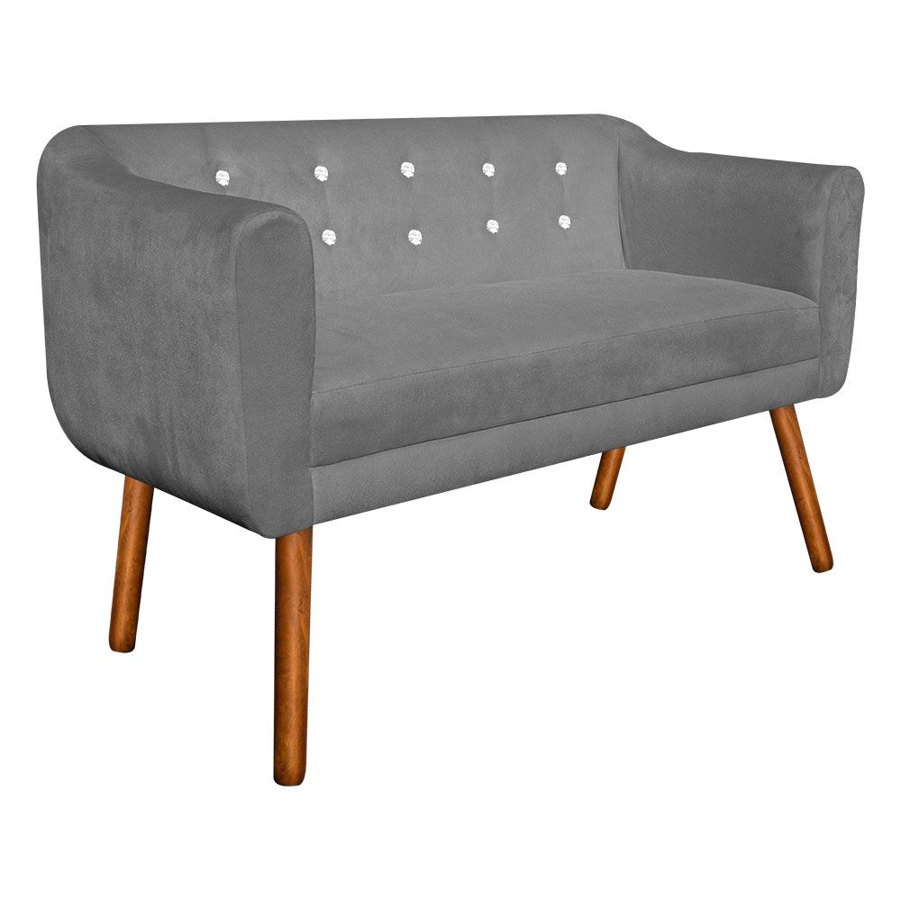 Namoradeira Julia 2 Lugares Suede Grafite com Strass Pés Palito Castanho D'Rossi