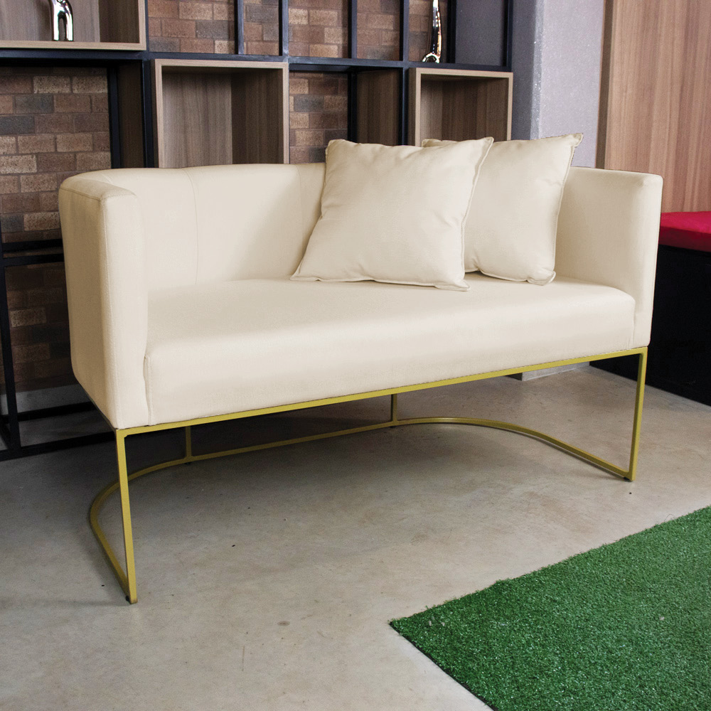 Namoradeira Paola 02 Lugares Linho Base Metálica Dourado - D'Rossi