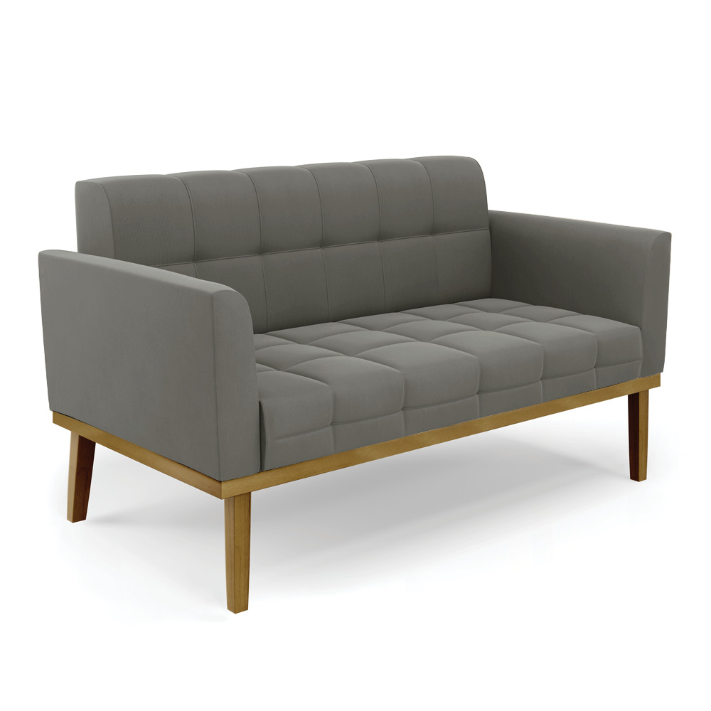 Namoradeira com Poltrona Base de Madeira Castanho Elisa Suede Grafite D03 - D'Rossi
