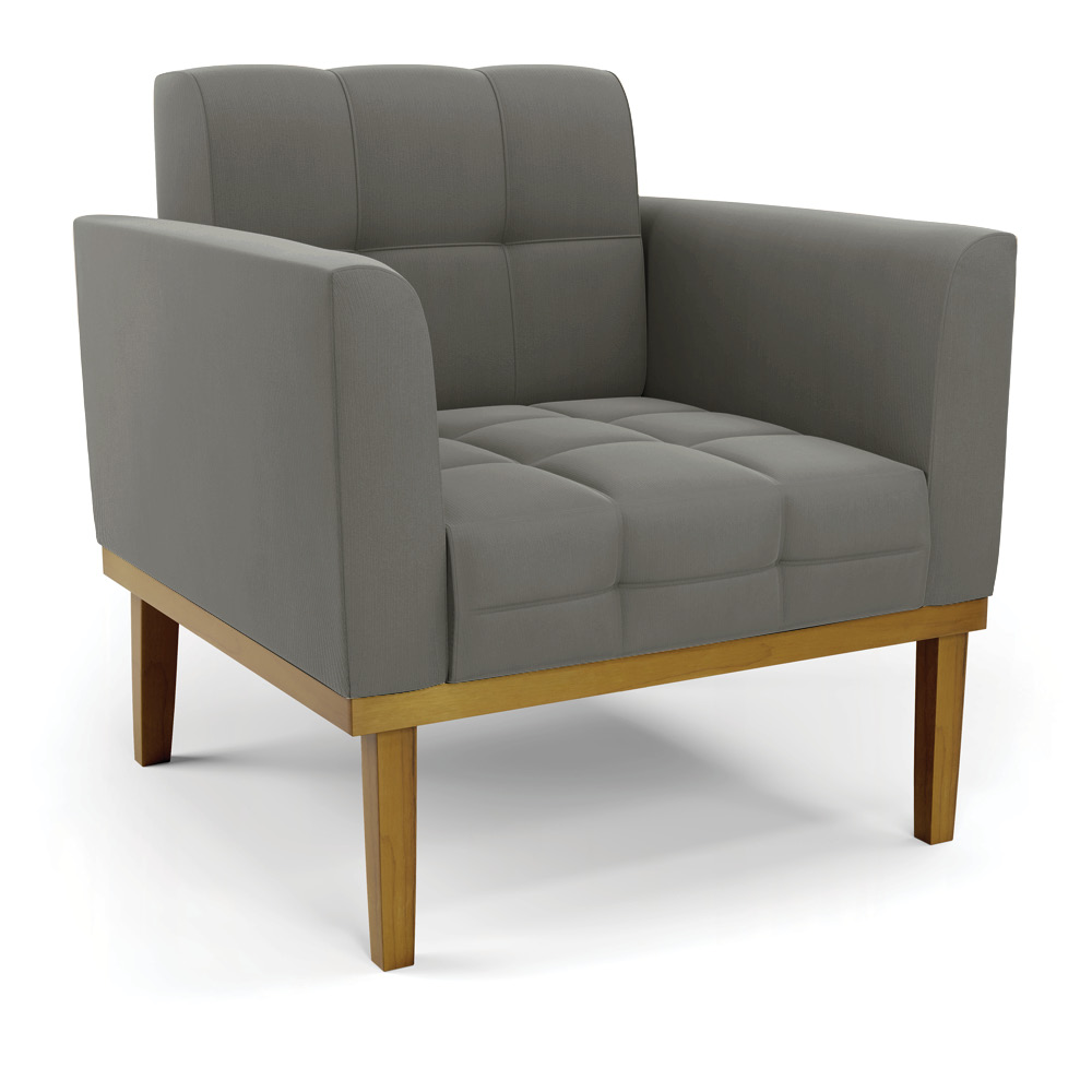 Namoradeira com Poltrona Base de Madeira Castanho Elisa Suede Grafite D03 - D'Rossi