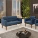 Namoradeira e Poltrona Base de Madeira Castanho Elisa Suede Azul Marinho D03 - D'Rossi
