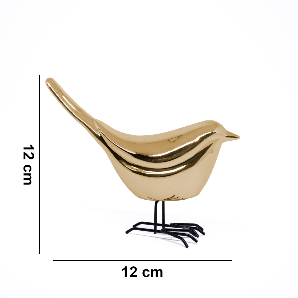 Pássaro Decorativo em Cerâmica Dourado 12x12x5 cm - D'Rossi