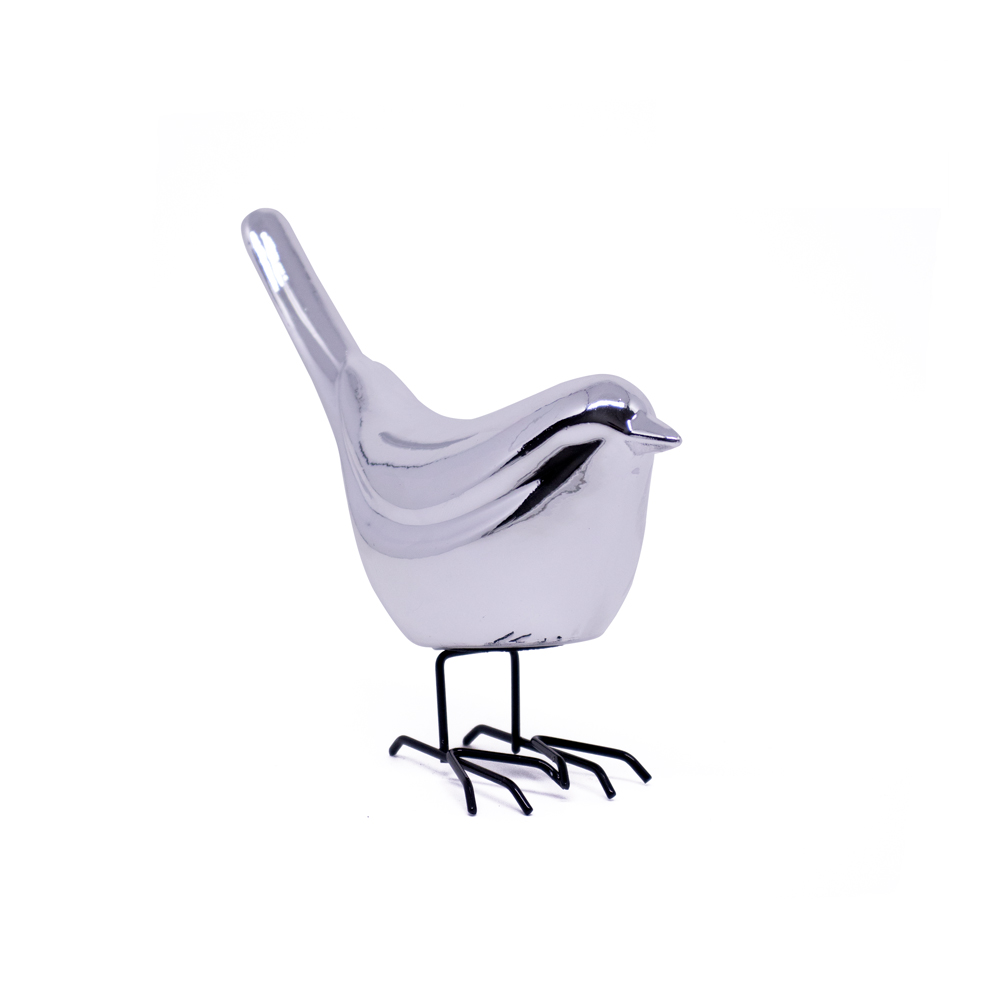 Pássaro Decorativo em Cerâmica Prata 9x9x5 cm - D'Rossi