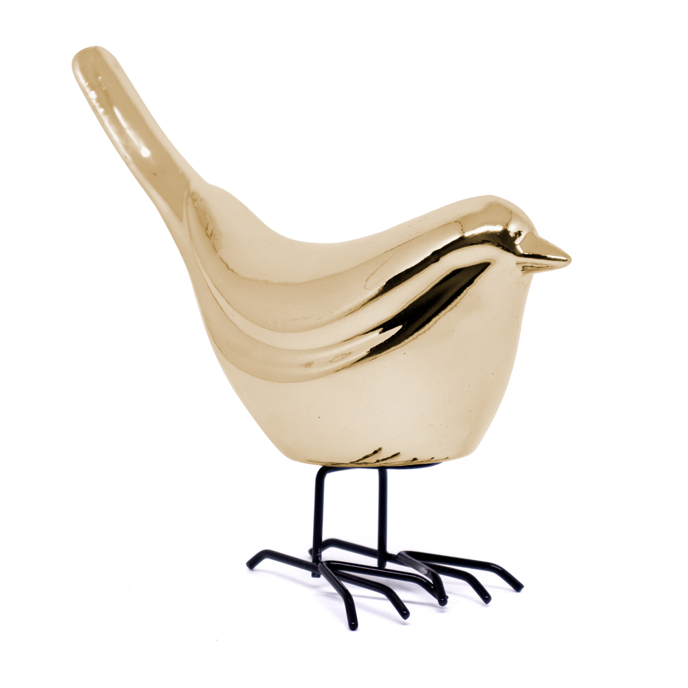 Pássaro em Cerâmica Decorativo Dourado 15x18x7 cm - D'Rossi