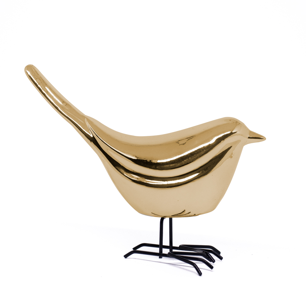 Pássaro em Cerâmica Decorativo Dourado 15x18x7 cm - D'Rossi