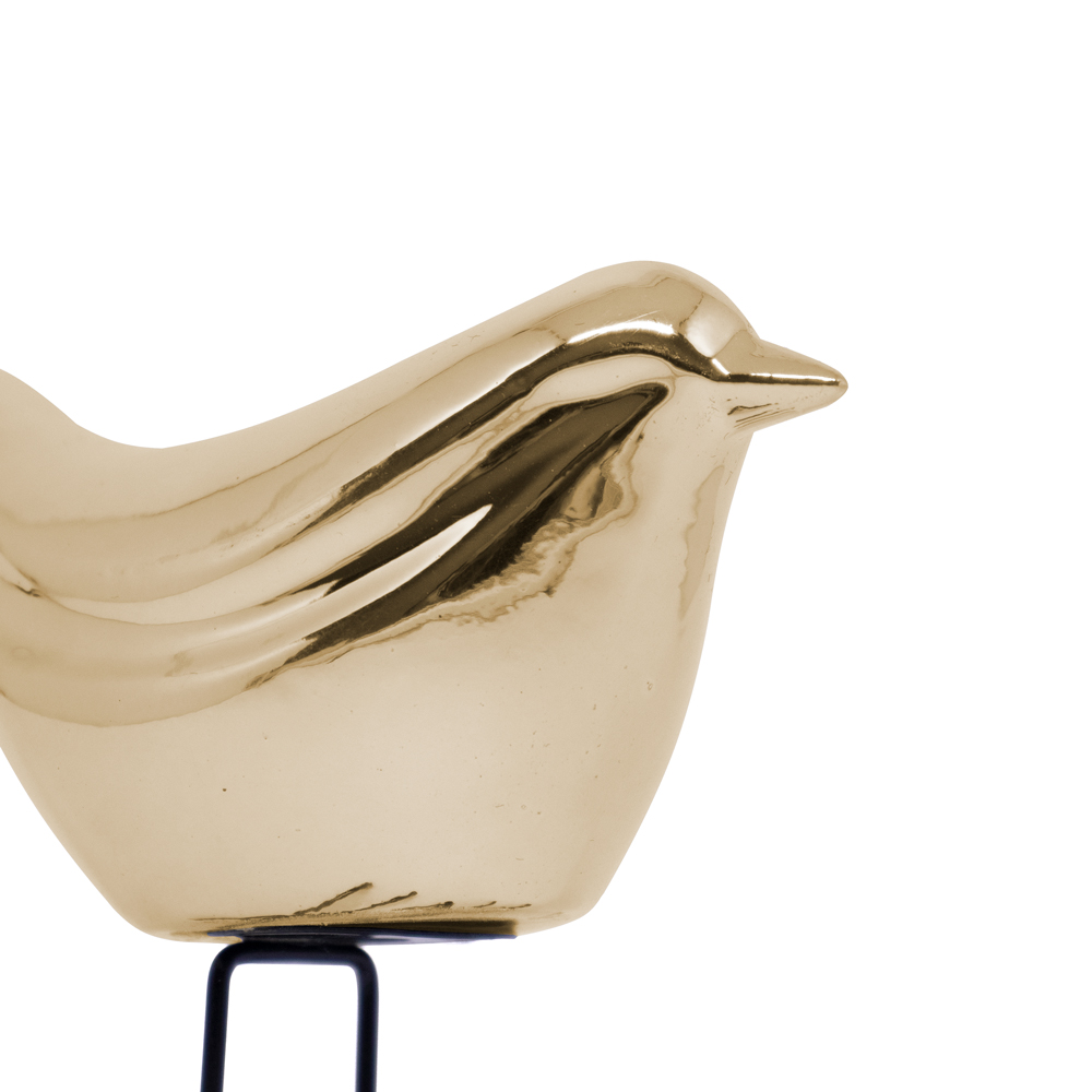 Pássaro em Cerâmica Decorativo Dourado 15x18x7 cm - D'Rossi