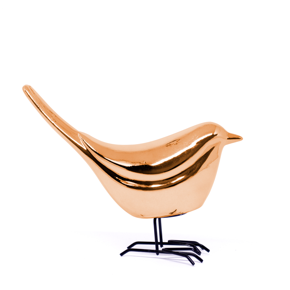 Pássaro em Cerâmica Decorativo Rosê 15x18x7 cm - D'Rossi