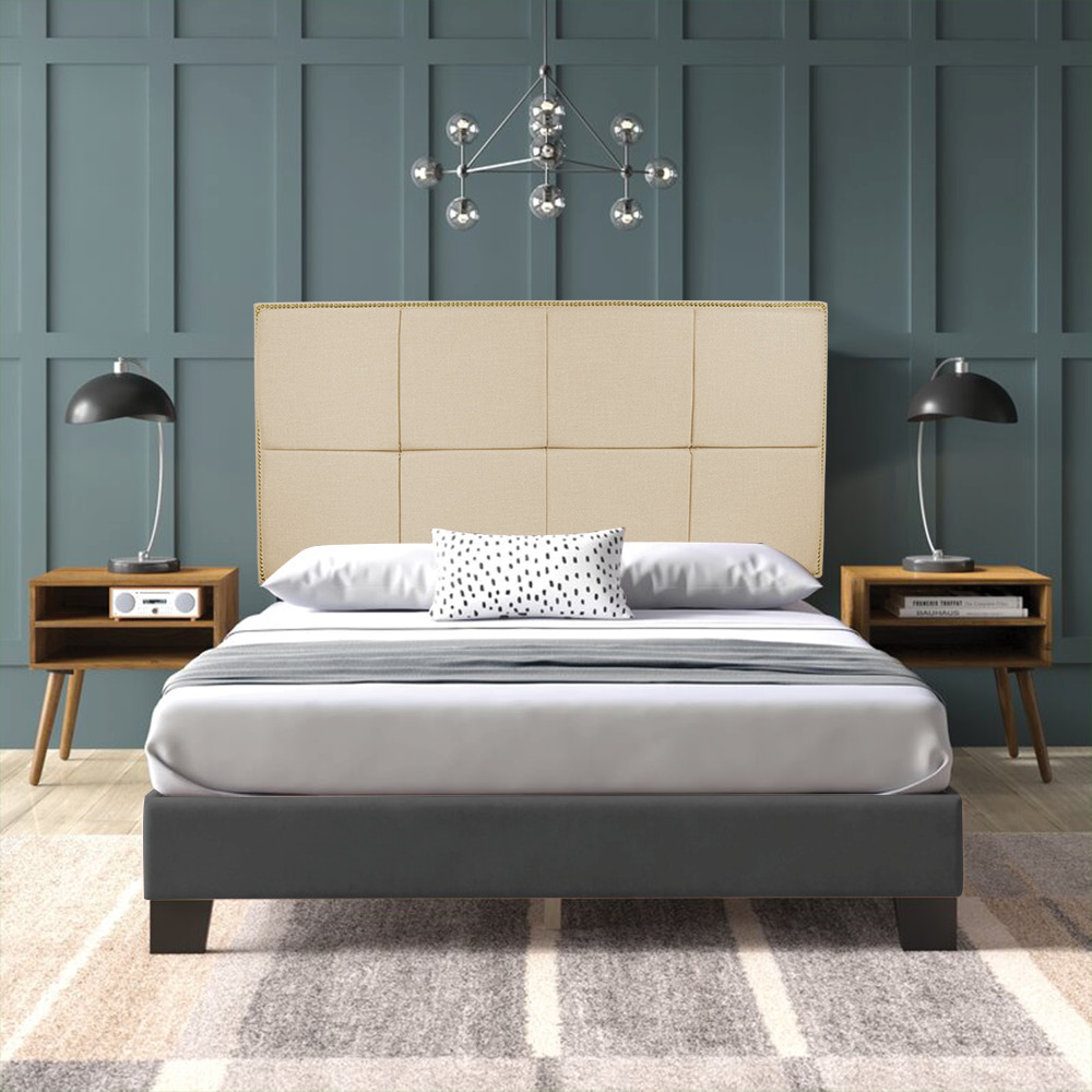 Painel Havana para Cama Box Casal 140 cm Linho A103 Com Tarraxas Dourada - D'Rossi