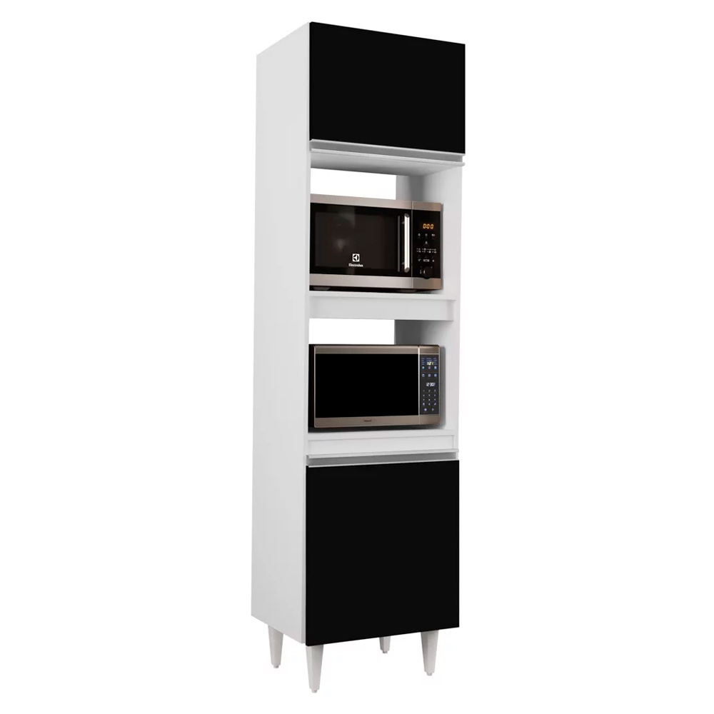 Paneleiro Torre Quente para Cozinha 02 Portas Ruth Branco e Preto 56 cm - D'Rossi