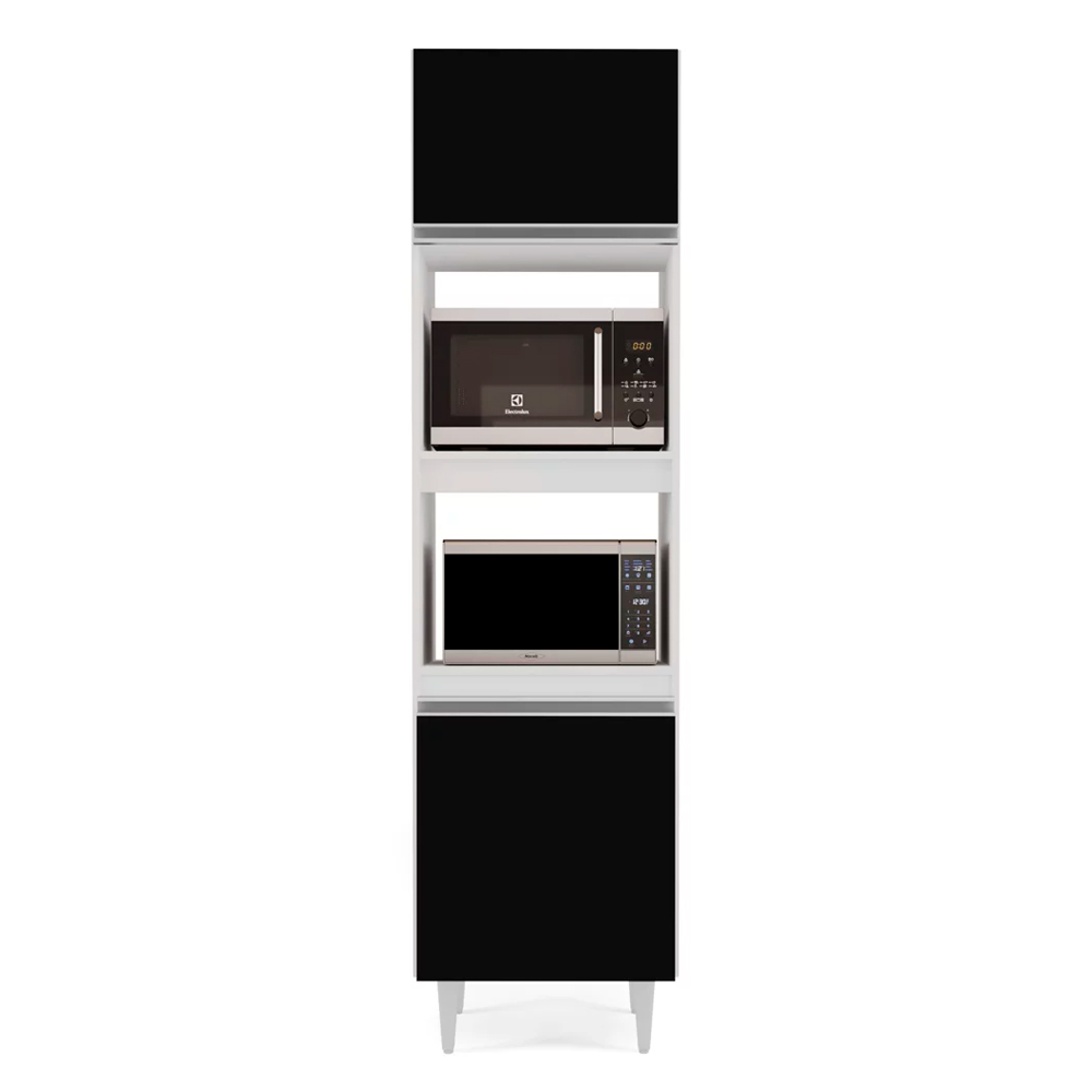 Paneleiro Torre Quente para Cozinha 02 Portas Ruth Branco e Preto 56 cm - D'Rossi