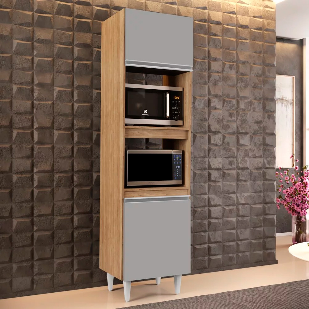 Paneleiro Torre Quente para Cozinha 02 Portas Ruth Castanho e Cinza 56 cm - D'Rossi