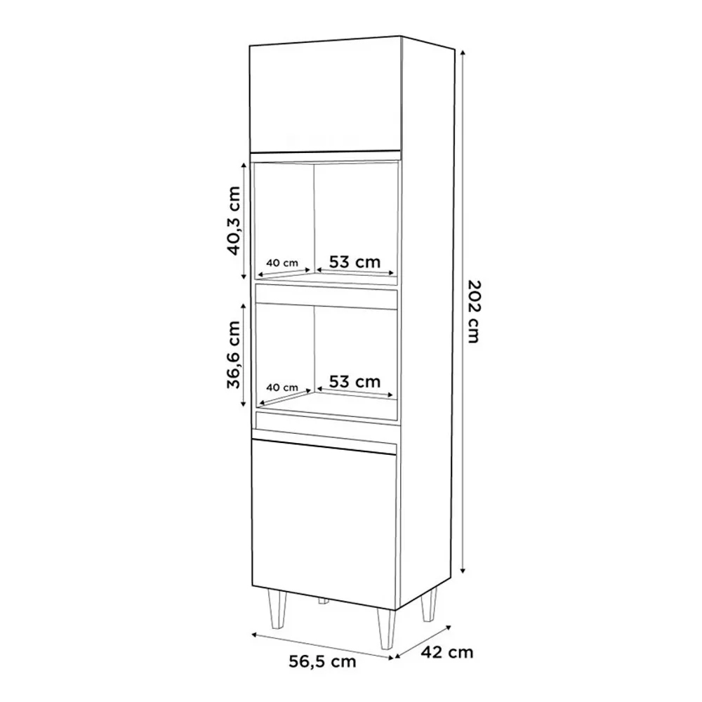 Paneleiro Torre Quente para Cozinha 02 Portas Ruth Castanho e Cinza 56 cm - D'Rossi