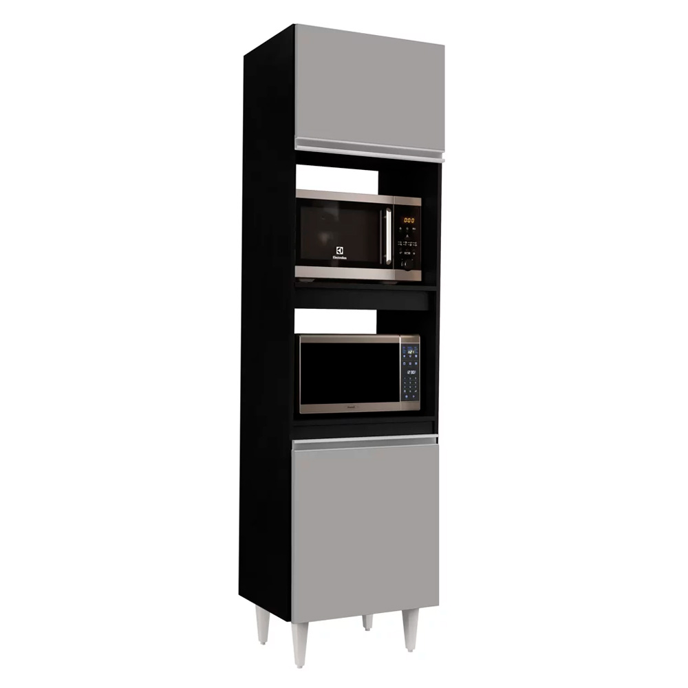 Paneleiro Torre Quente para Cozinha 02 Portas Ruth Preto e Cinza 56 cm - D'Rossi