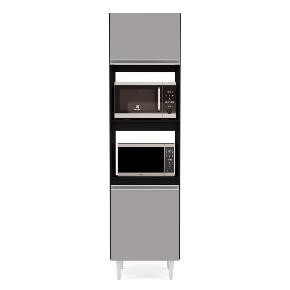 Paneleiro Torre Quente para Cozinha 02 Portas Ruth Preto e Cinza 56 cm - D'Rossi