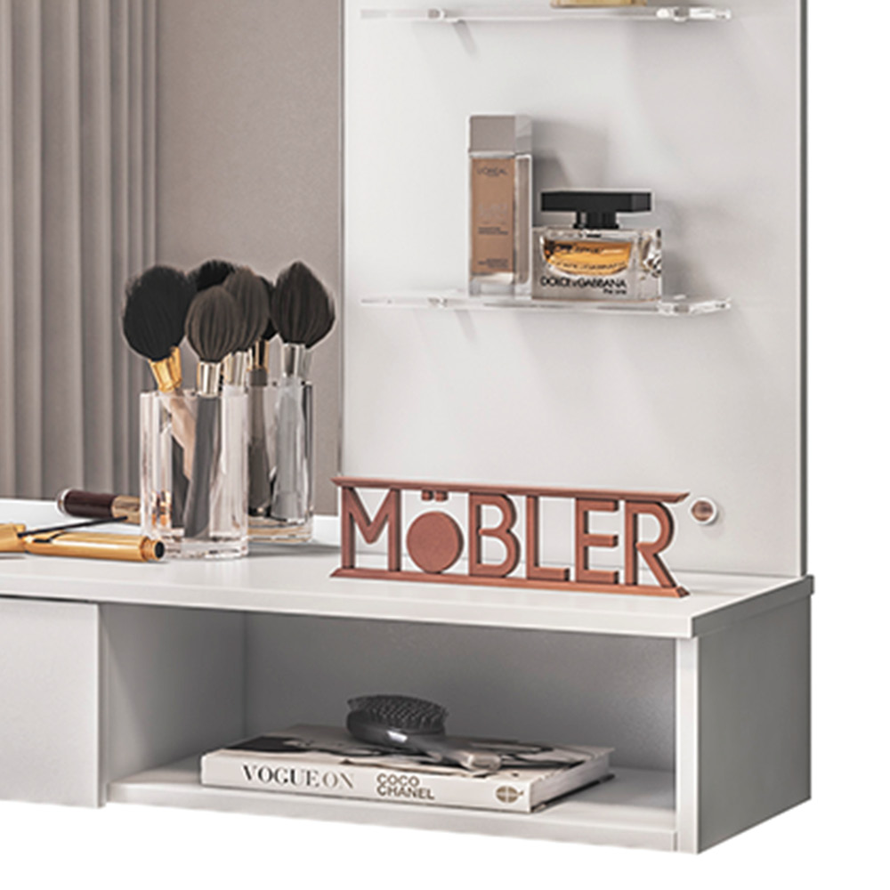 Penteadeira Camarim Suspenso Arlete com Espelho 01 Gaveta 135 cm Branco - D'Rossi