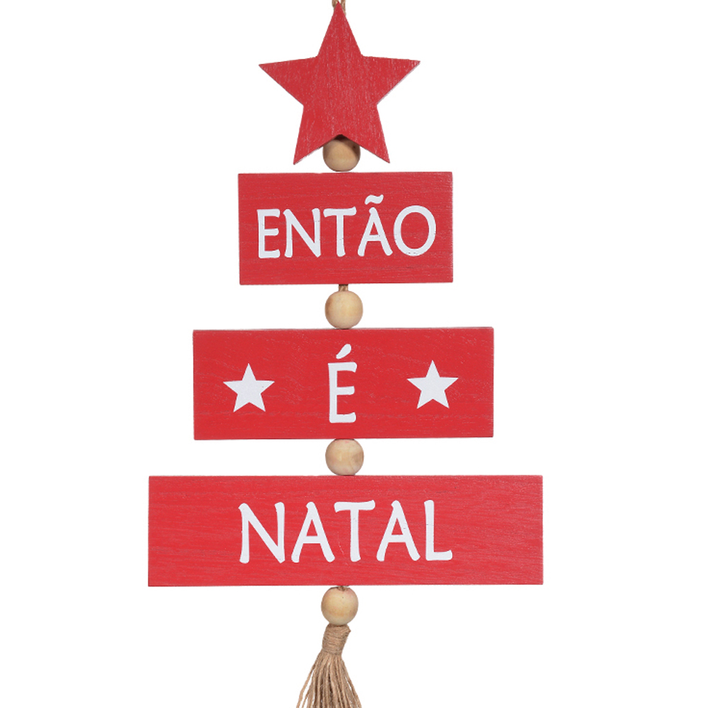 Placa Decorativa Então é Natal Vermelho 39x10 cm F04 - D'Rossi