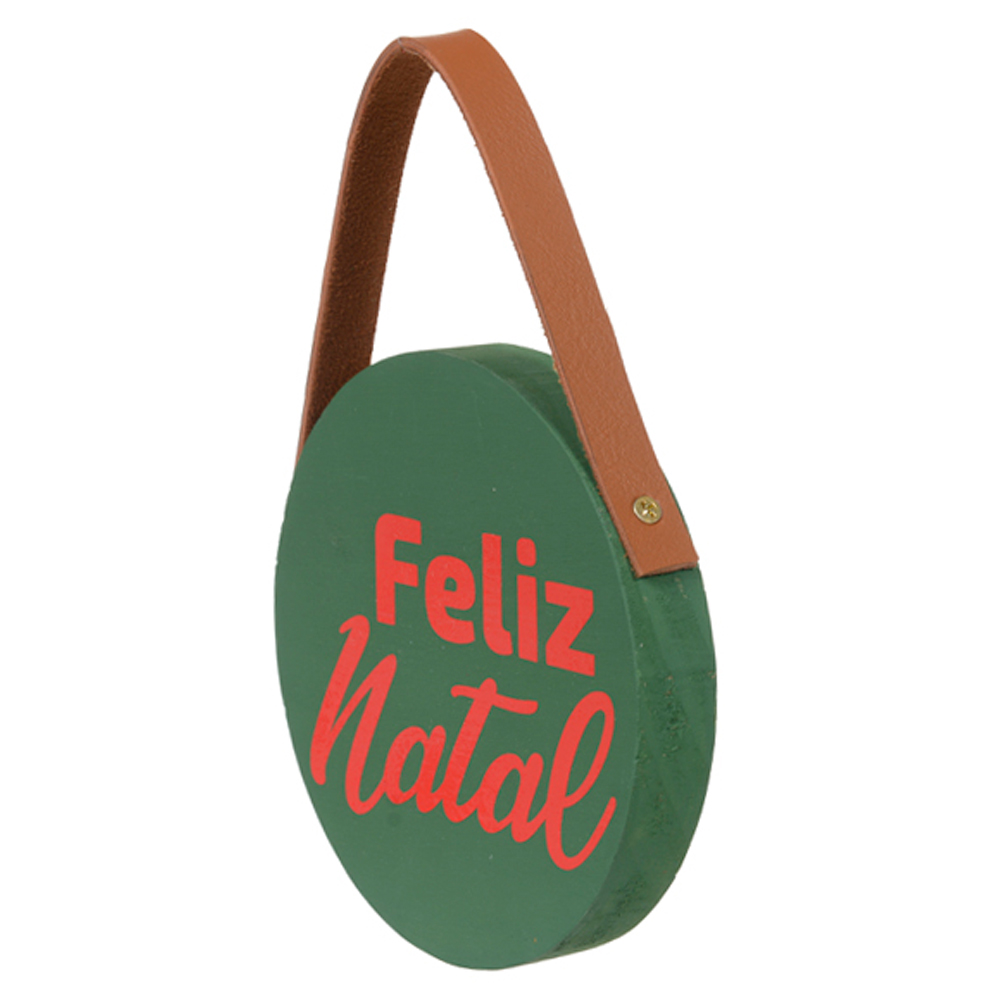 Placa Decorativa Feliz Natal em Madeira Verde 20x13 cm - D'Rossi