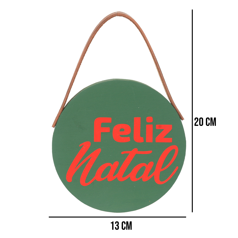 Placa Decorativa Feliz Natal em Madeira Verde 20x13 cm - D'Rossi