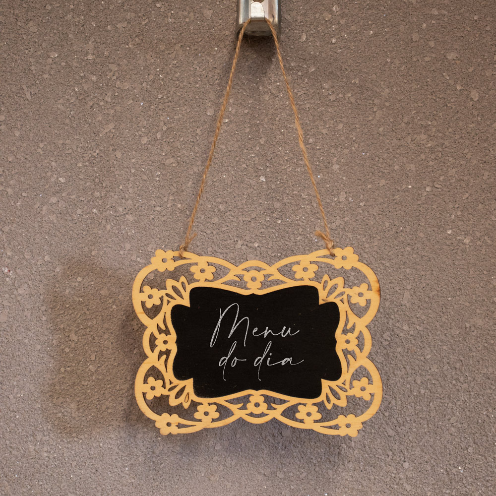 Placa Decorativa Lousa de Madeira Flor P/ Pendurar 11x15x1 cm - D'Rossi'